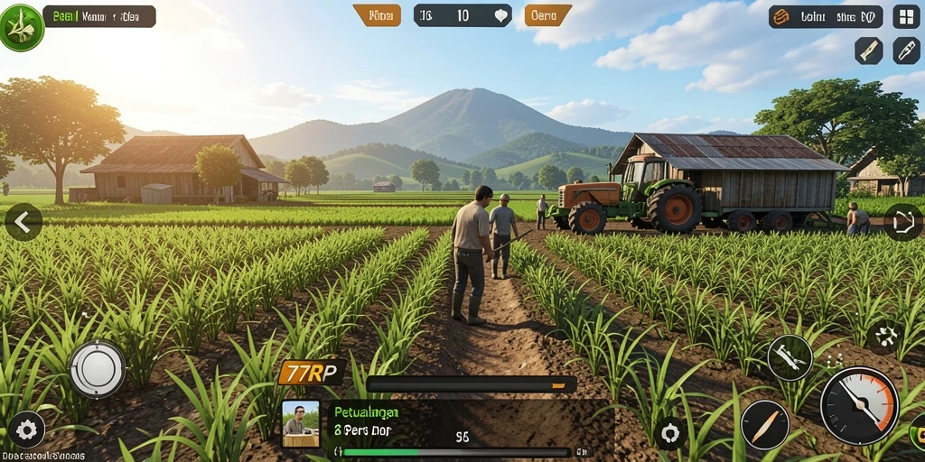 Screenshot menunjukkan gameplay seru dalam mengelola pertanian.