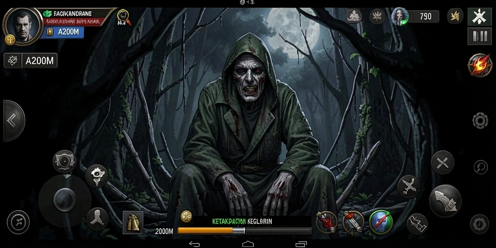 Screenshot gameplay A200M menampilkan suasana Horror yang mencekam.