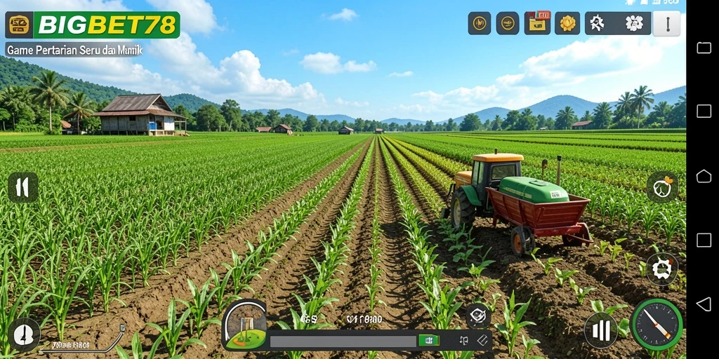 Screenshot menampilkan gameplay BIGBET78 dengan aktivitas bertani yang seru.