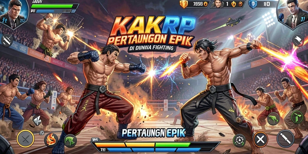 Screenshot gameplay KAKRP menampilkan pertarungan seru antar karakter.