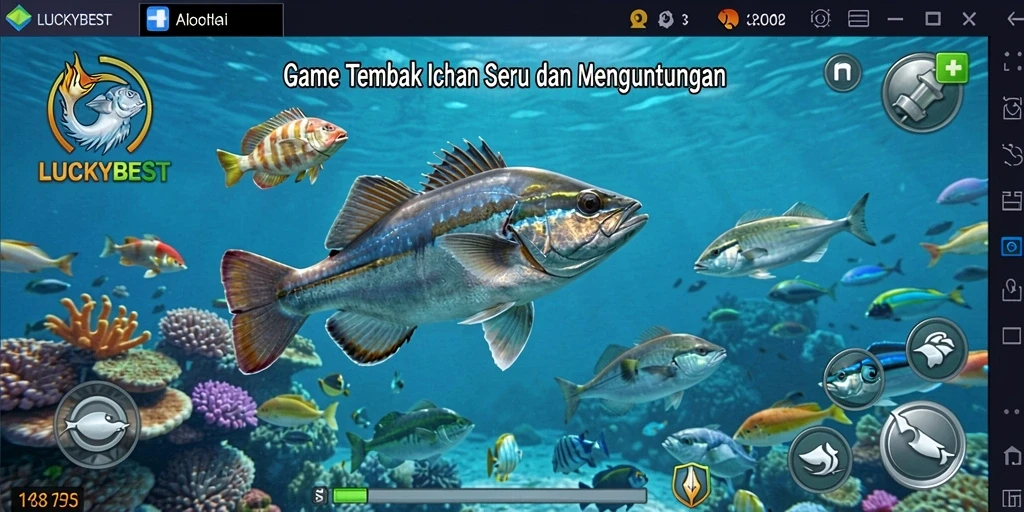 Tampilan gameplay seru LUCKYBEST saat menembak ikan.