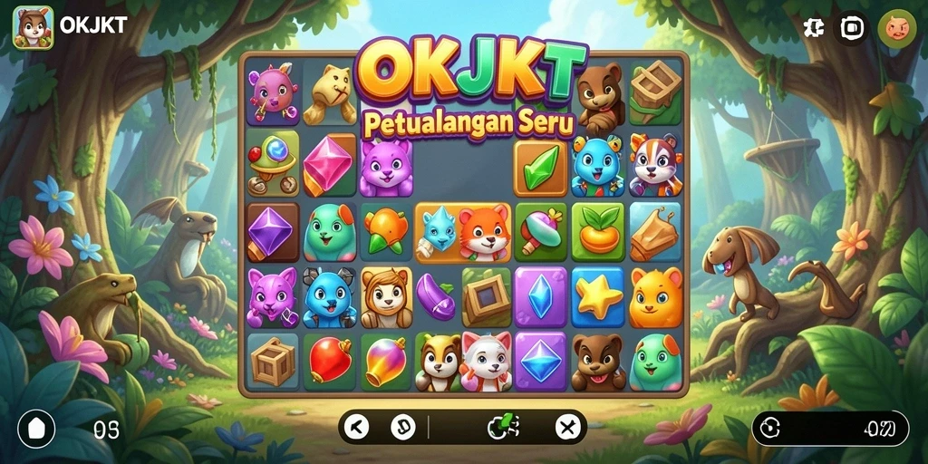 Screenshot OKJKT menampilkan aksi seru dalam mencocokkan item Match-3.