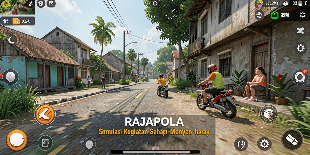 Tampilan gameplay RAJAPOLA yang menarik dalam simulasi kehidupan sehari-hari.