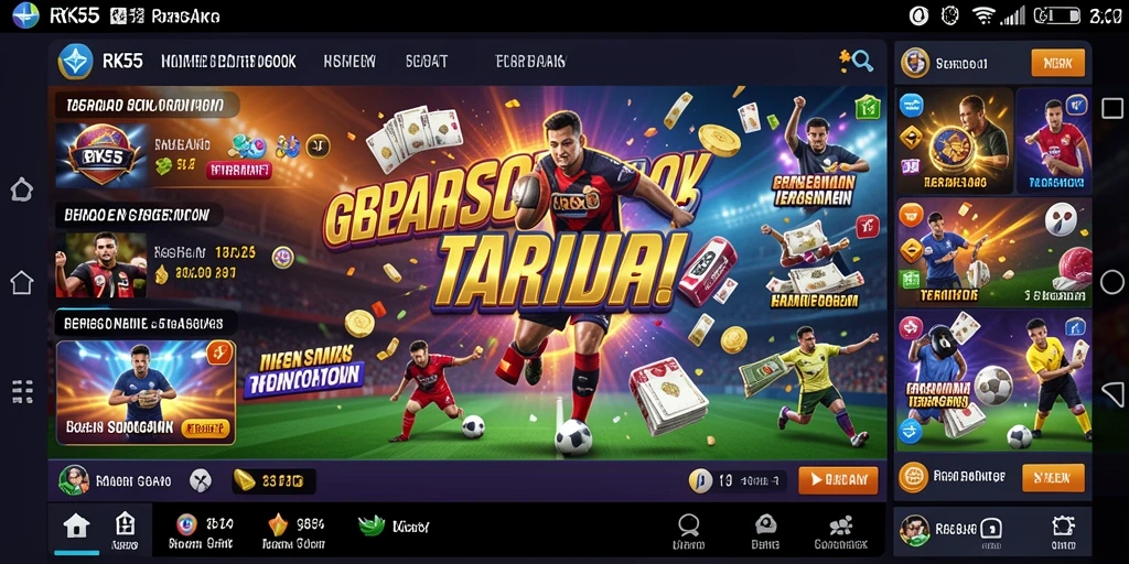 Tampilan utama RK55 dengan fitur sportsbook yang mengesankan.