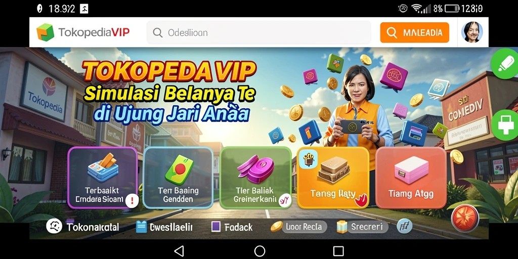 Screenshot TOKOPEDIAVIP menunjukkan pengalaman gameplay belanja interaktif.