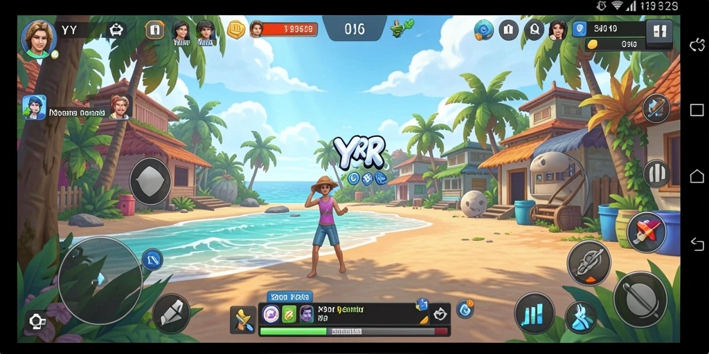 Tampilan gameplay YYRR dengan karakter lucu dan penuh warna.