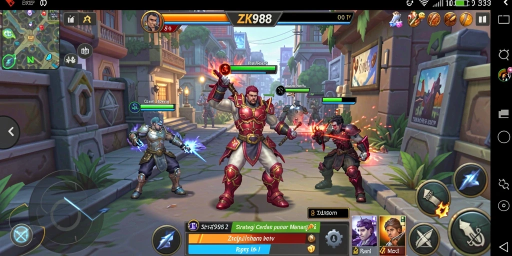 Screenshot gameplay ZK988 yang menunjukkan strategi pertempuran.
